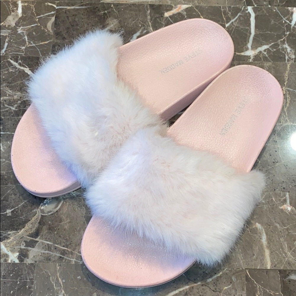 Steve Madden Faux Fur Slides US 8 Pink